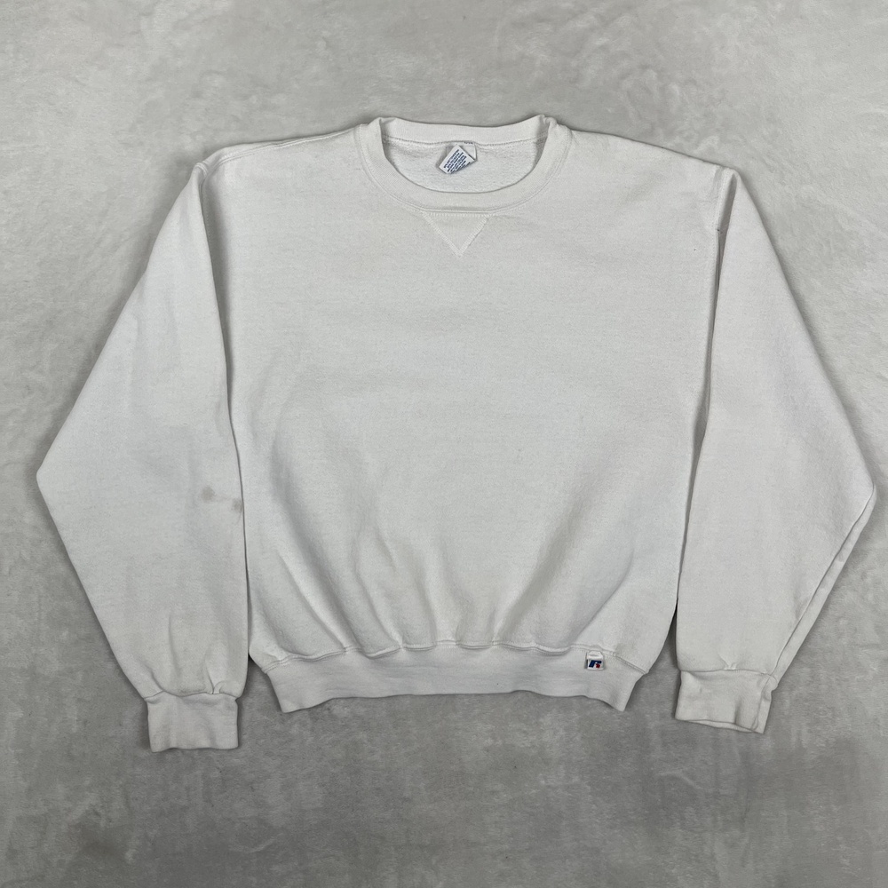 Vintage Russell Athletic Blank Sweatshirt Mens M White Fleece Crewneck Pullover
